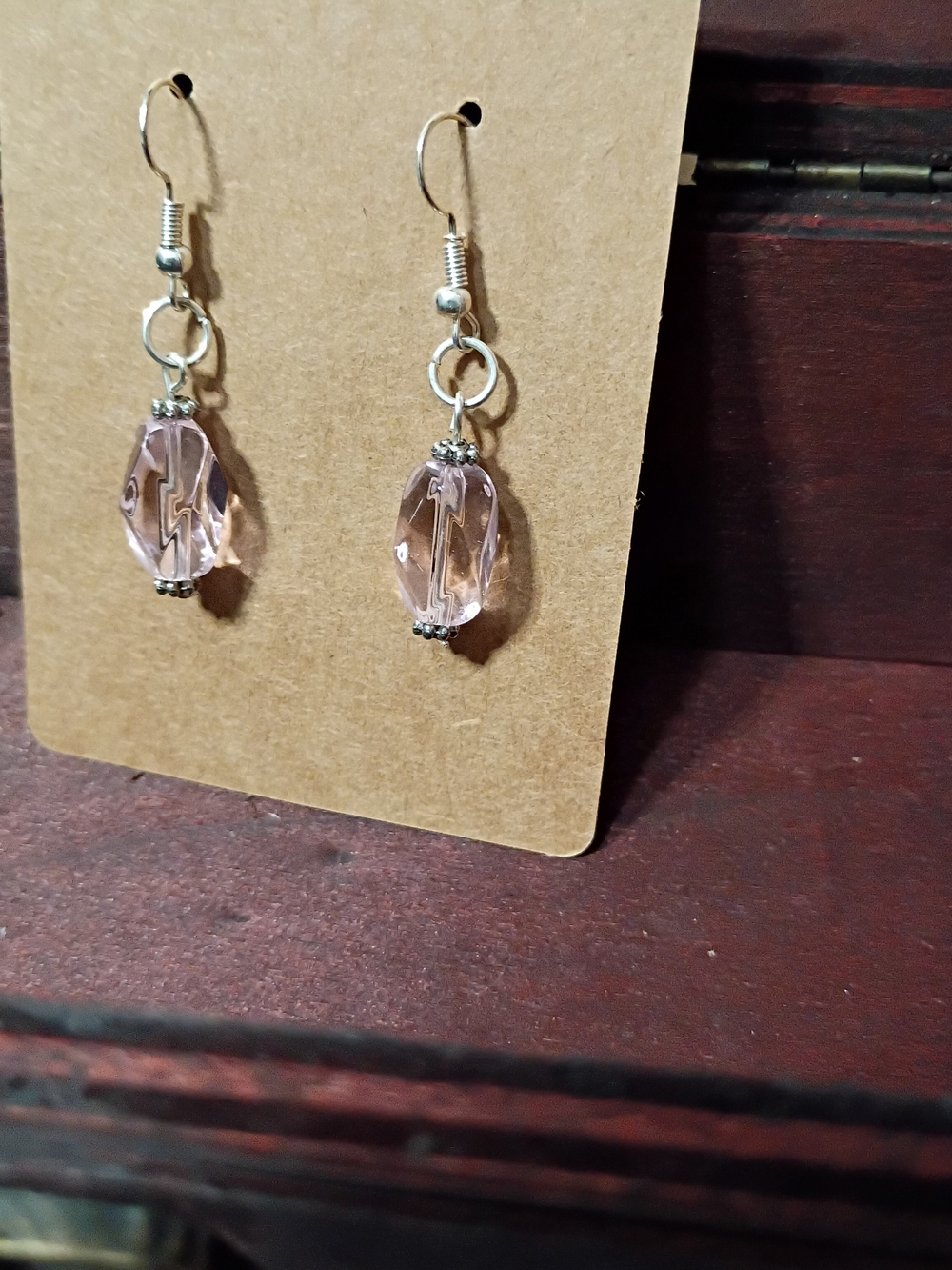 Pink Faceted Glass Dangle Earrings - Handcrafted
